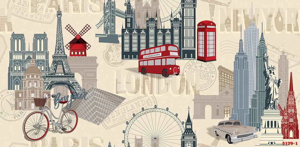 Giấy dán tường địa danh  phòng trẻ em 5129-1